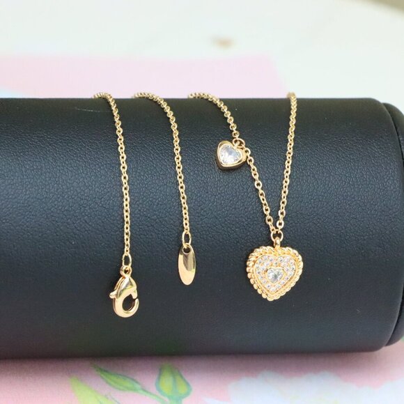 "Rose Gold Heart Pendant Necklace with Dual Charm, Elegant Design, XPNL1877 - Picture 7 of 12